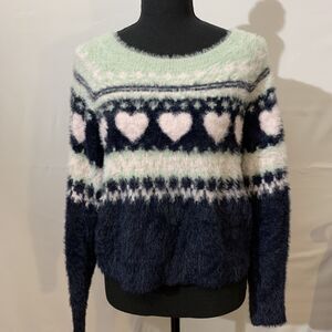 Victorias Secret Cropped Sweater Size Small Fluffy Hearts Womens